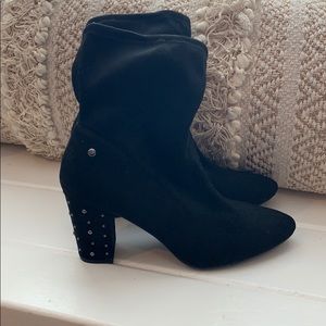 Black booties with studded heel